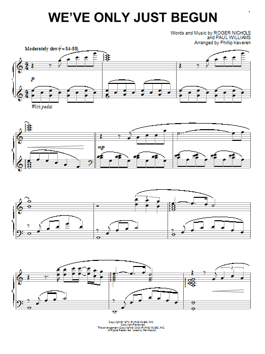Carpenters We've Only Just Begun (arr. Phillip Keveren) sheet music notes and chords arranged for Piano Solo