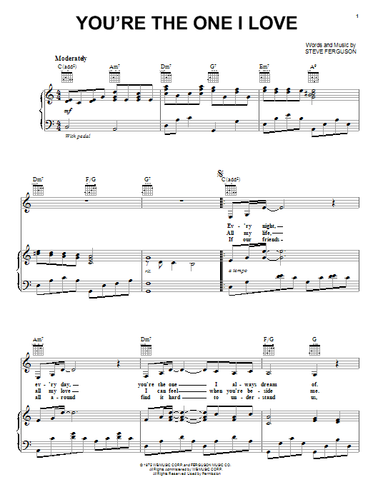 Carpenters You're The One I Love sheet music notes and chords arranged for Piano, Vocal & Guitar Chords (Right-Hand Melody)
