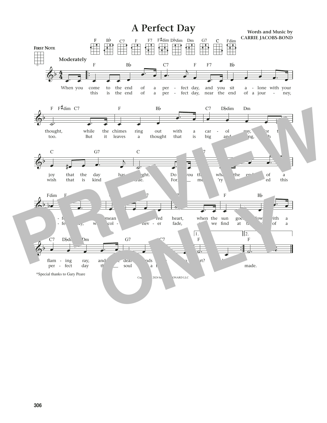 Carrie Jacobs-Bond A Perfect Day (from The Daily Ukulele) (arr. Jim Beloff) sheet music notes and chords arranged for Ukulele