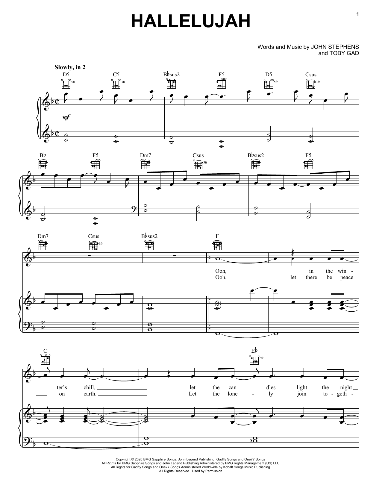 Carrie Underwood & John Legend Hallelujah sheet music notes and chords arranged for Piano, Vocal & Guitar Chords (Right-Hand Melody)