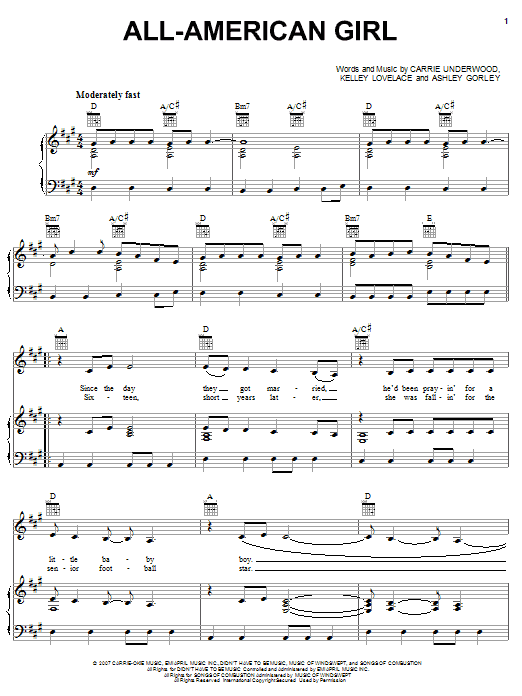 Carrie Underwood All-American Girl sheet music notes and chords arranged for Piano, Vocal & Guitar Chords (Right-Hand Melody)