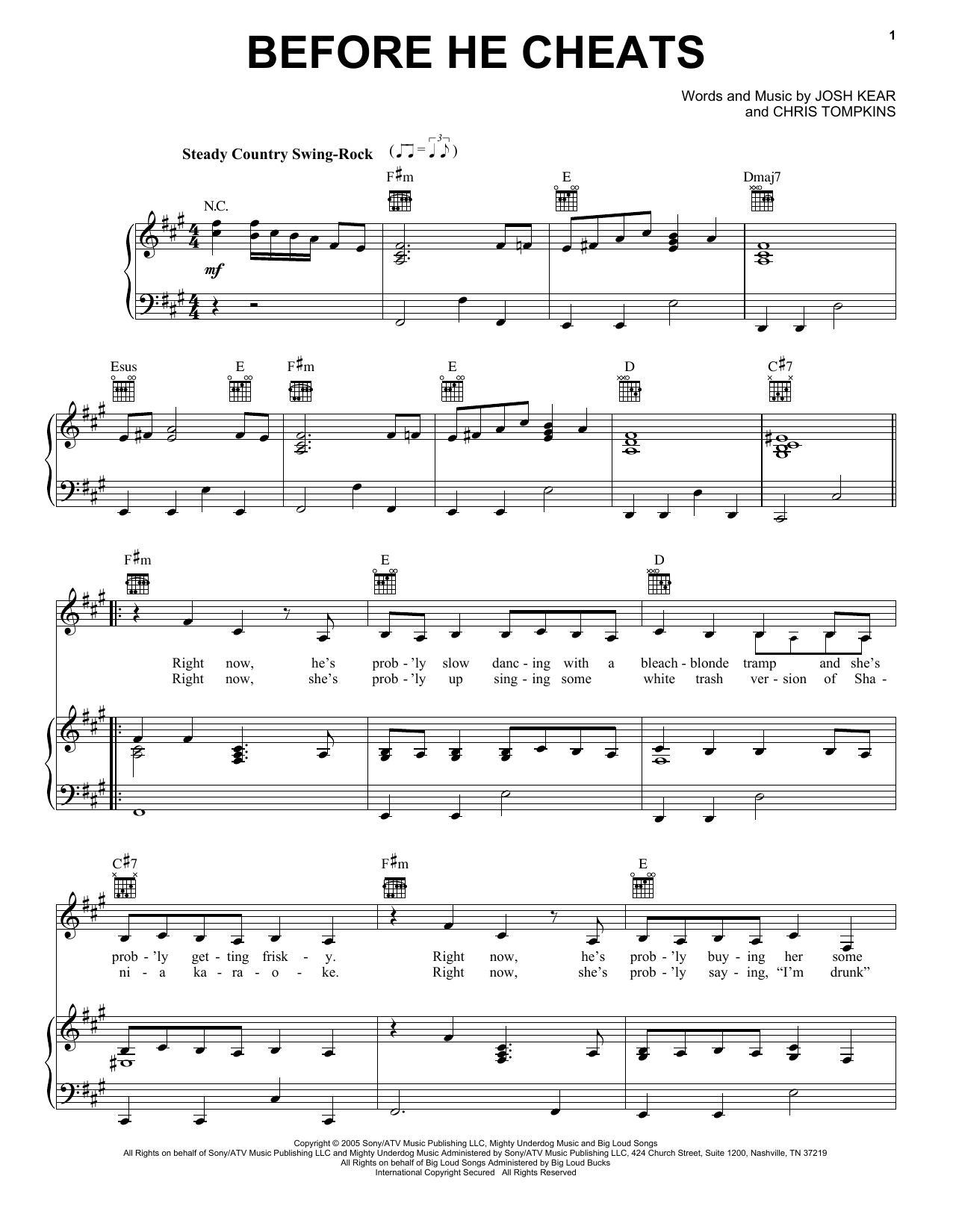 Carrie Underwood Before He Cheats sheet music notes and chords arranged for Real Book – Melody, Lyrics & Chords