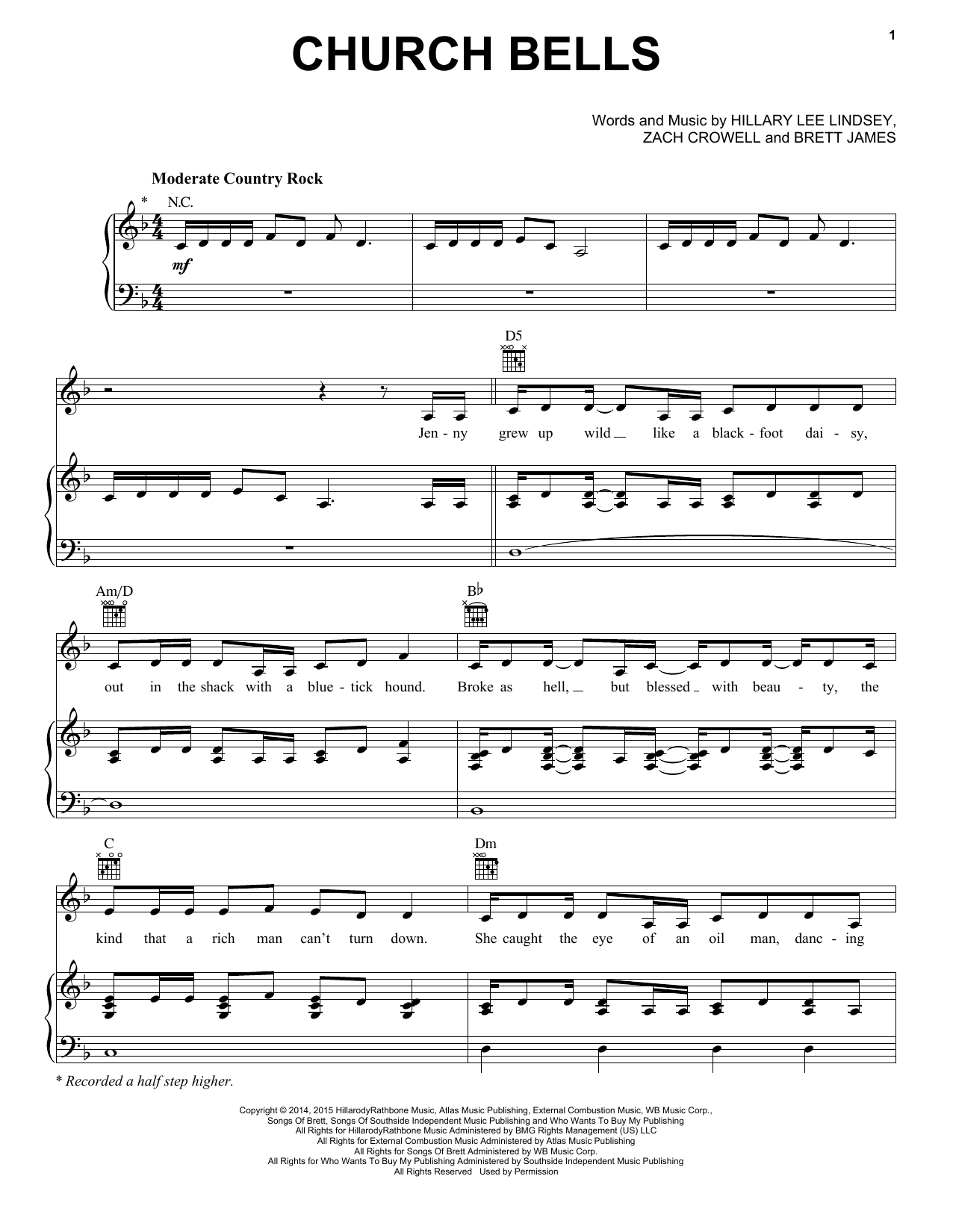 Carrie Underwood Church Bells sheet music notes and chords arranged for Piano, Vocal & Guitar Chords (Right-Hand Melody)