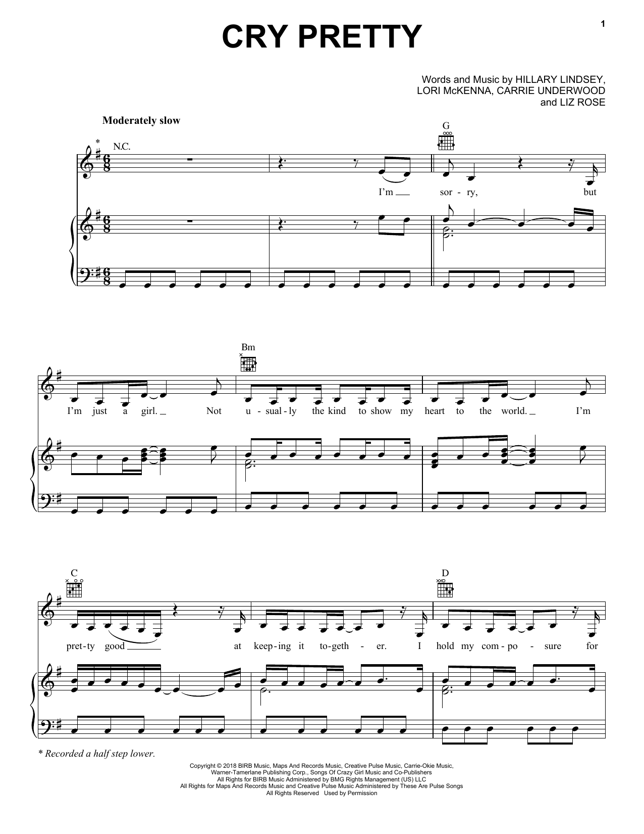 Carrie Underwood Cry Pretty sheet music notes and chords arranged for Piano, Vocal & Guitar Chords (Right-Hand Melody)