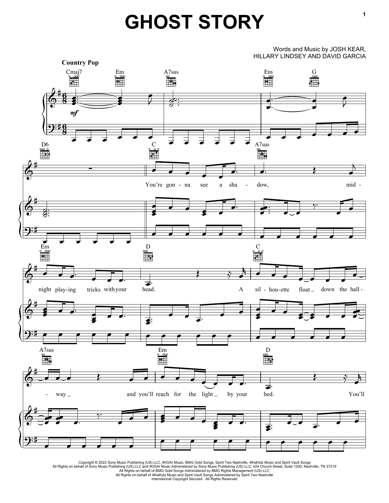 Carrie Underwood Ghost Story sheet music notes and chords arranged for Piano, Vocal & Guitar Chords (Right-Hand Melody)