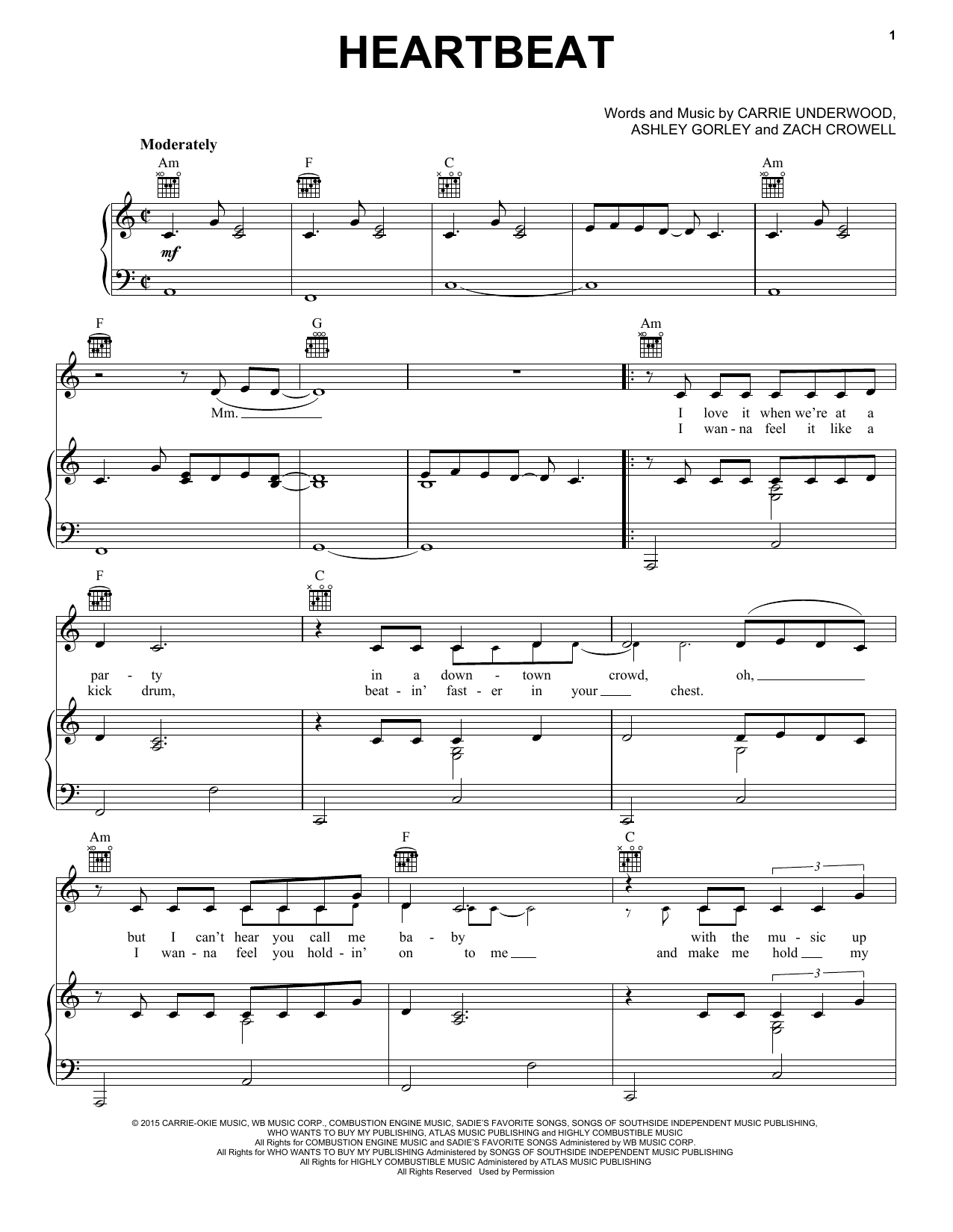 Carrie Underwood Heartbeat sheet music notes and chords arranged for Piano, Vocal & Guitar Chords (Right-Hand Melody)