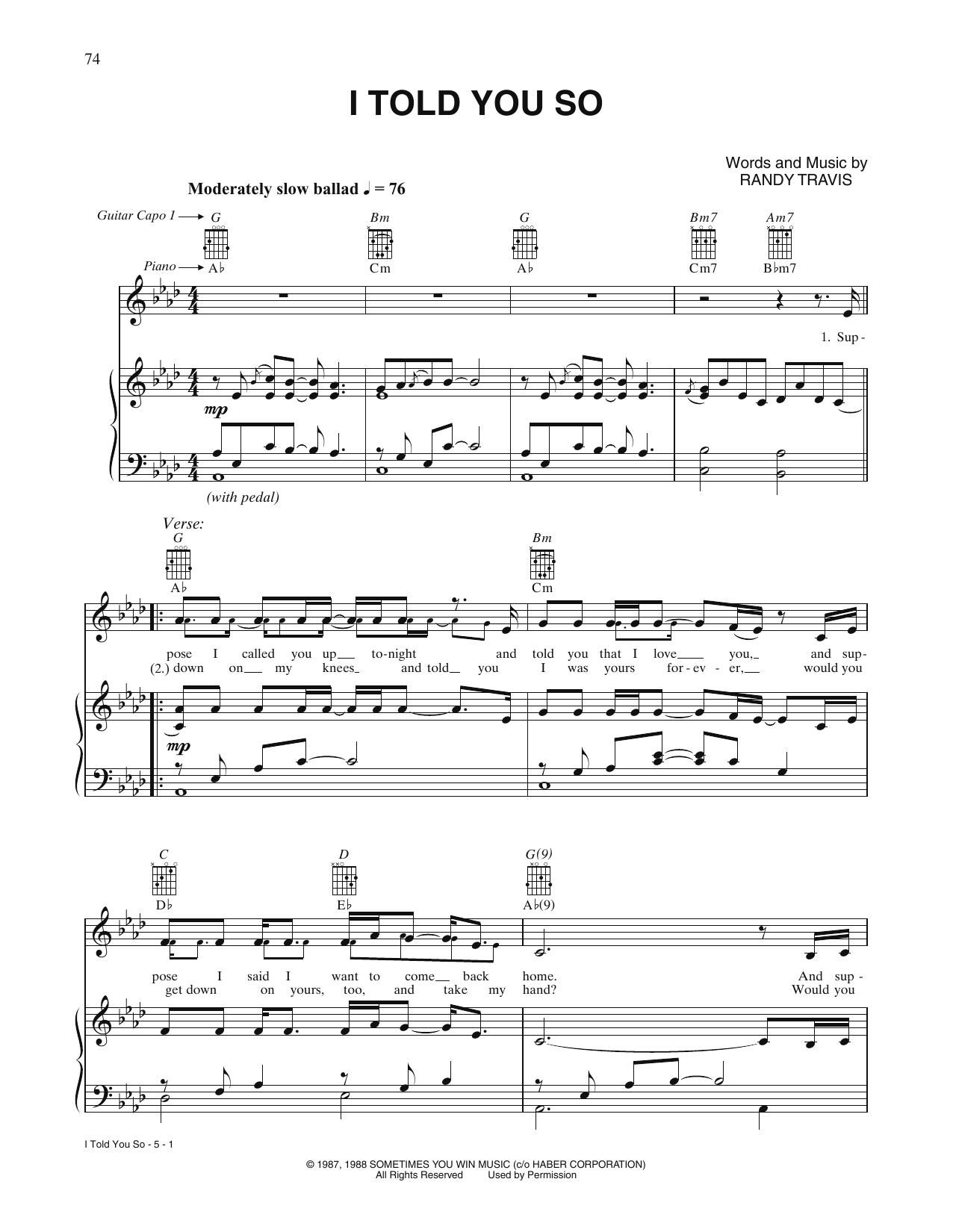Carrie Underwood I Told You So sheet music notes and chords arranged for Piano, Vocal & Guitar Chords (Right-Hand Melody)