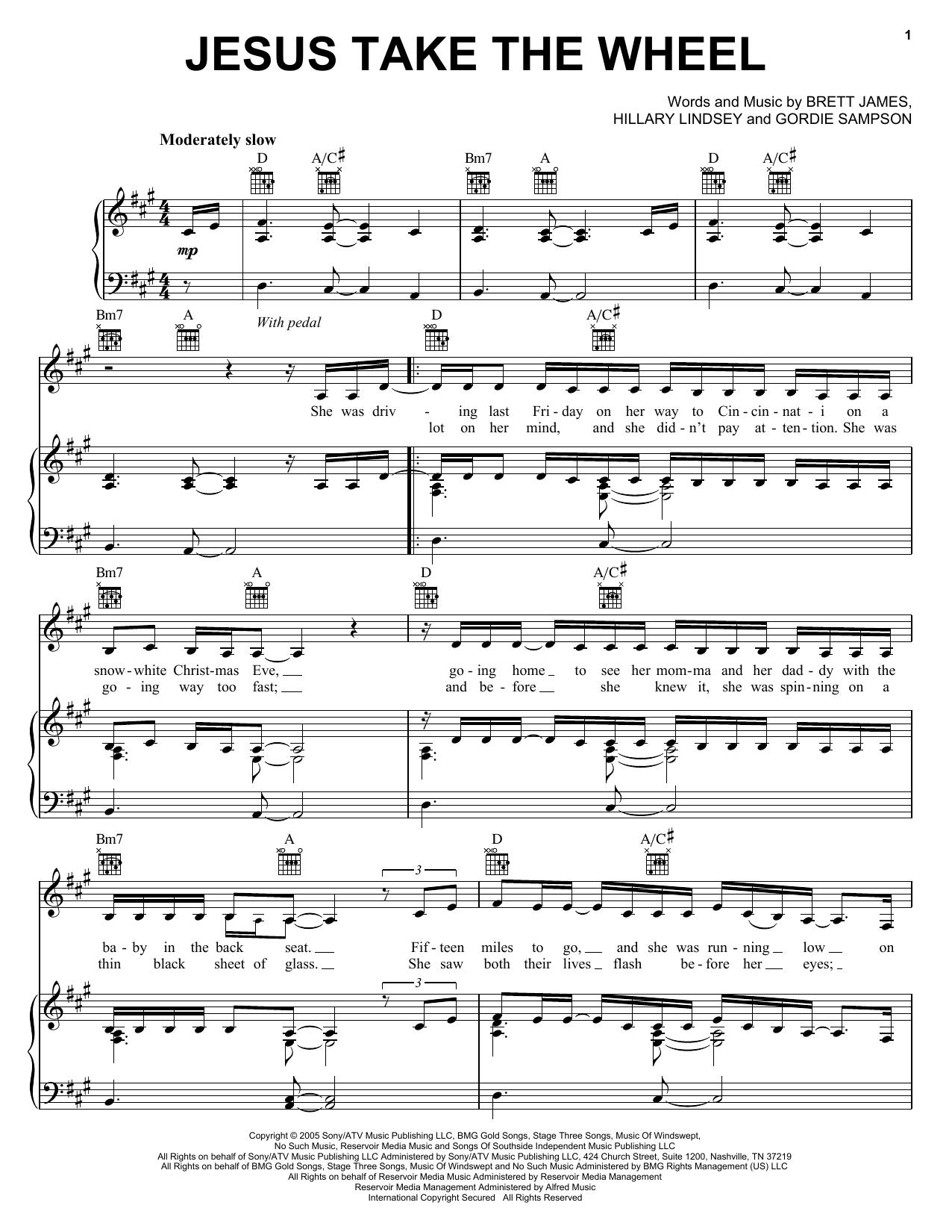 Carrie Underwood Jesus Take The Wheel sheet music notes and chords arranged for Lead Sheet / Fake Book