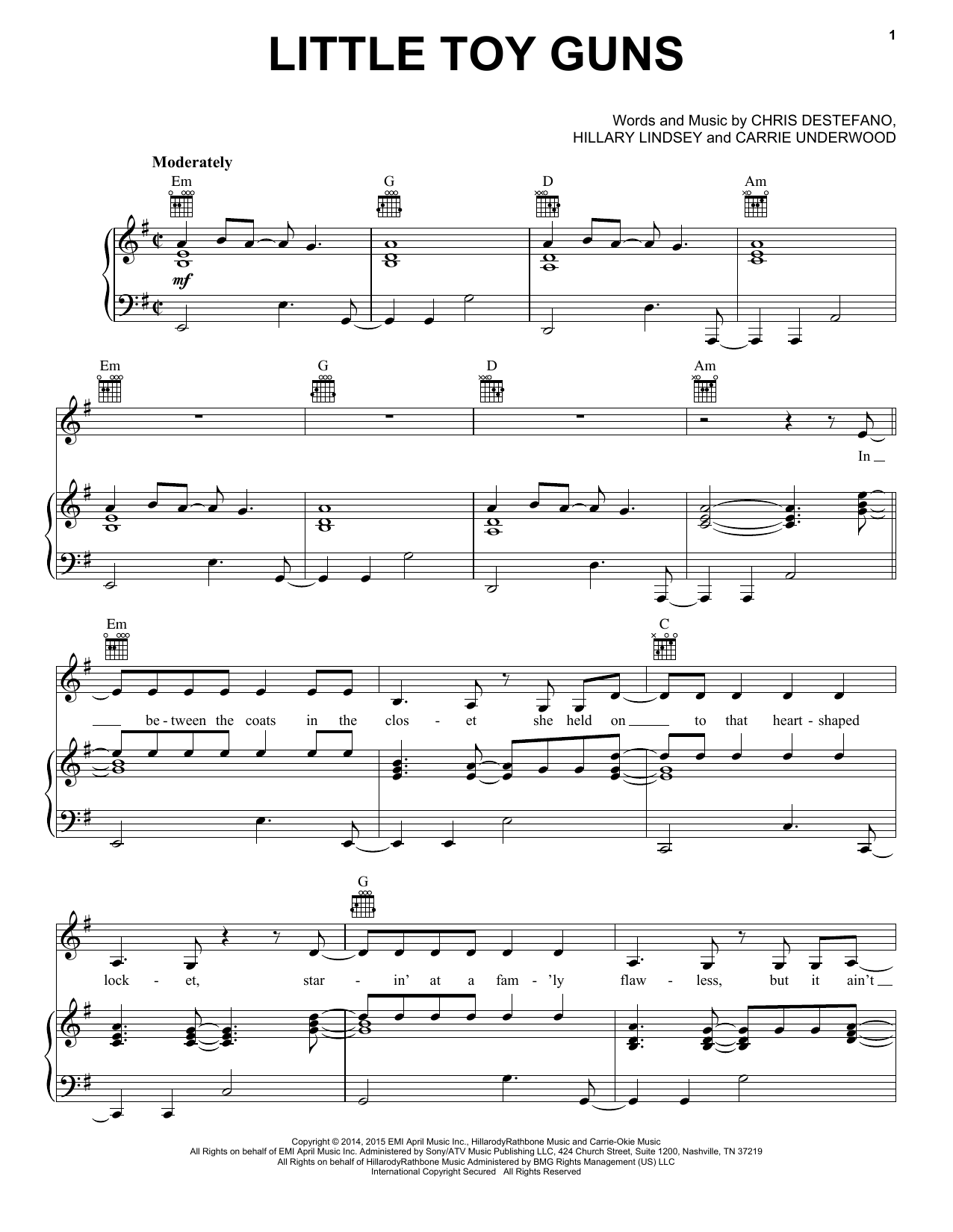 Carrie Underwood Little Toy Guns sheet music notes and chords arranged for Piano, Vocal & Guitar Chords (Right-Hand Melody)