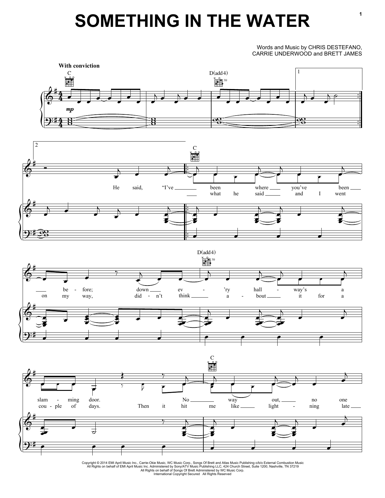Carrie Underwood Something In The Water sheet music notes and chords arranged for Very Easy Piano