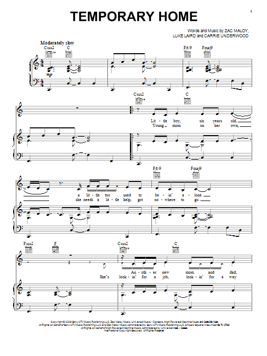 Carrie Underwood Temporary Home sheet music notes and chords arranged for Piano, Vocal & Guitar Chords (Right-Hand Melody)