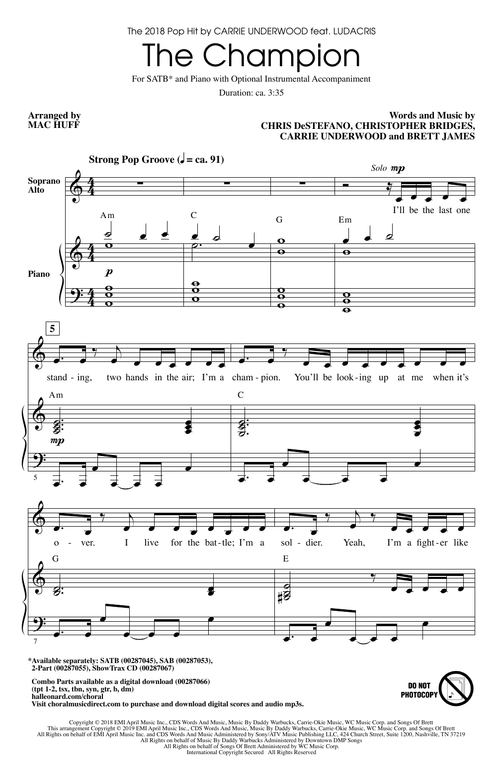 Carrie Underwood The Champion (feat. Ludacris) (arr. Mac Huff) sheet music notes and chords arranged for SATB Choir