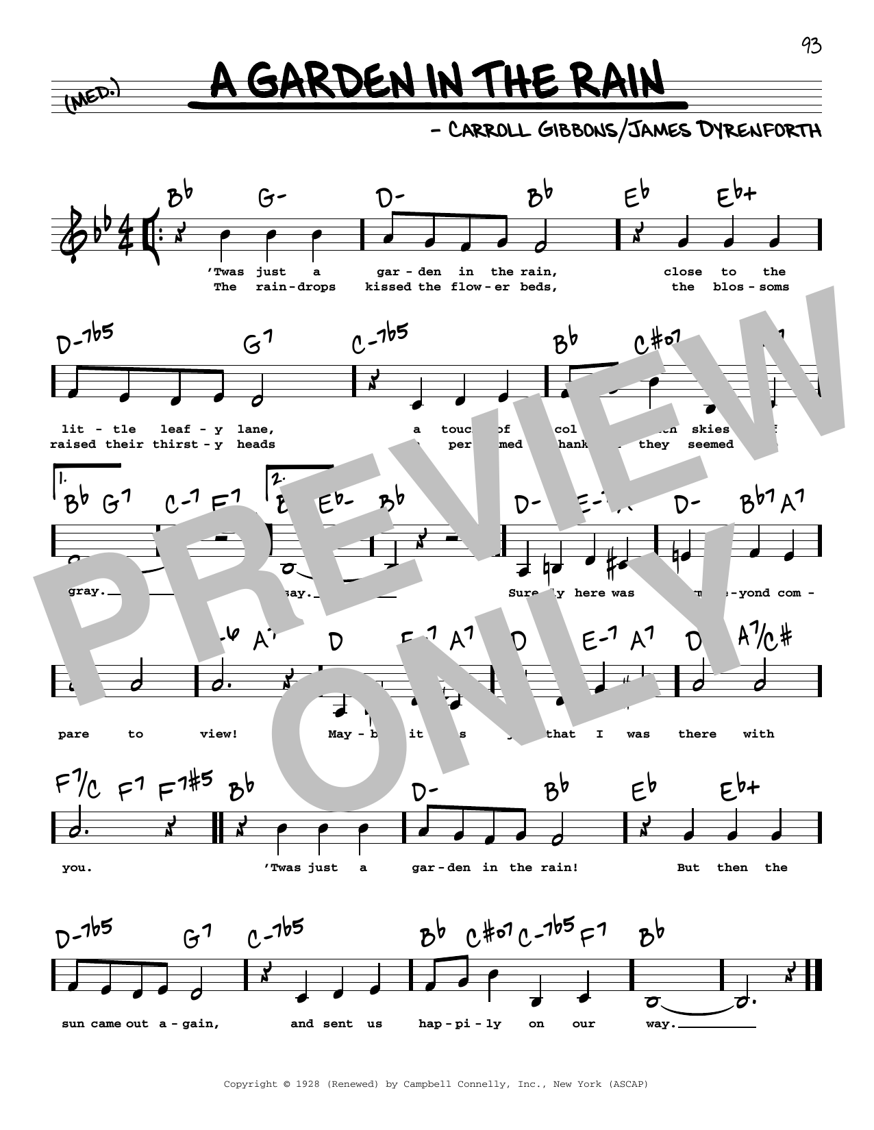 Carroll Gibbons A Garden In The Rain (Low Voice) sheet music notes and chords arranged for Real Book – Melody, Lyrics & Chords