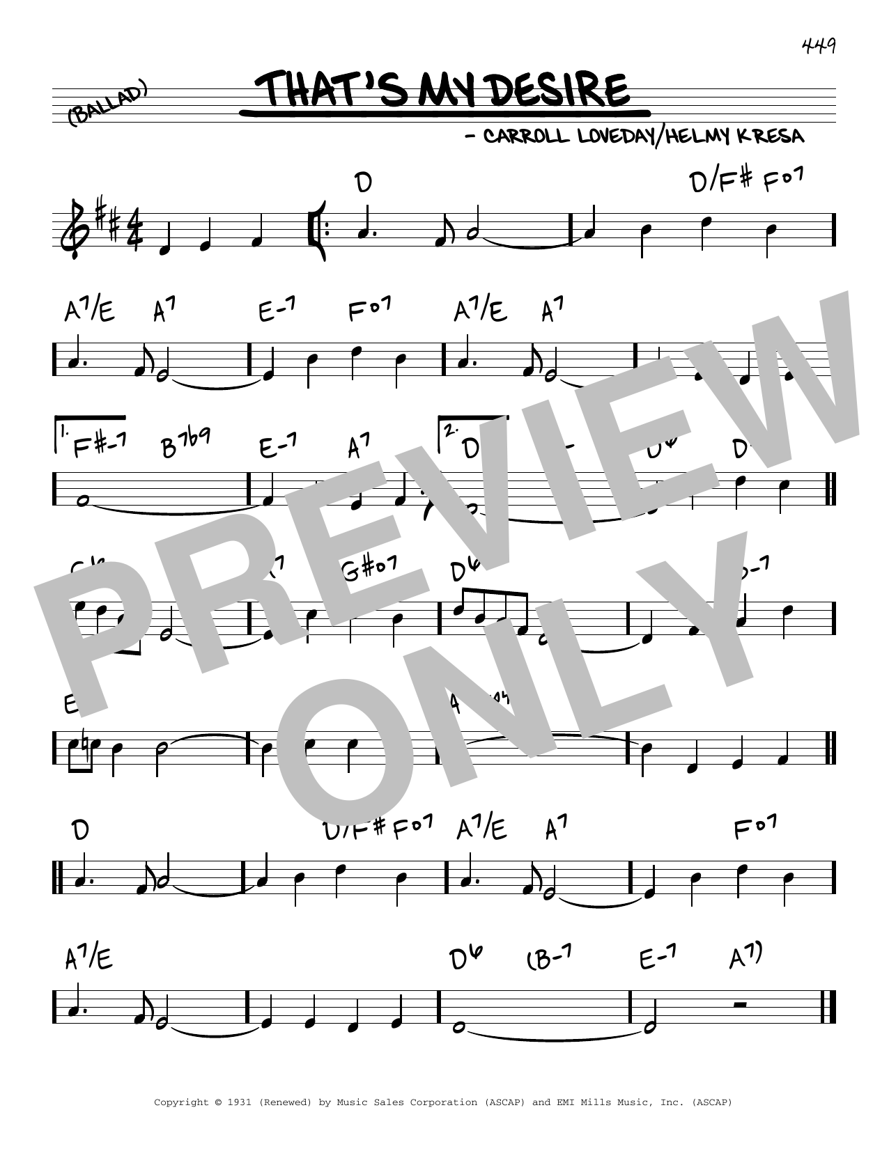 Carroll Loveday That's My Desire sheet music notes and chords arranged for Real Book – Melody & Chords