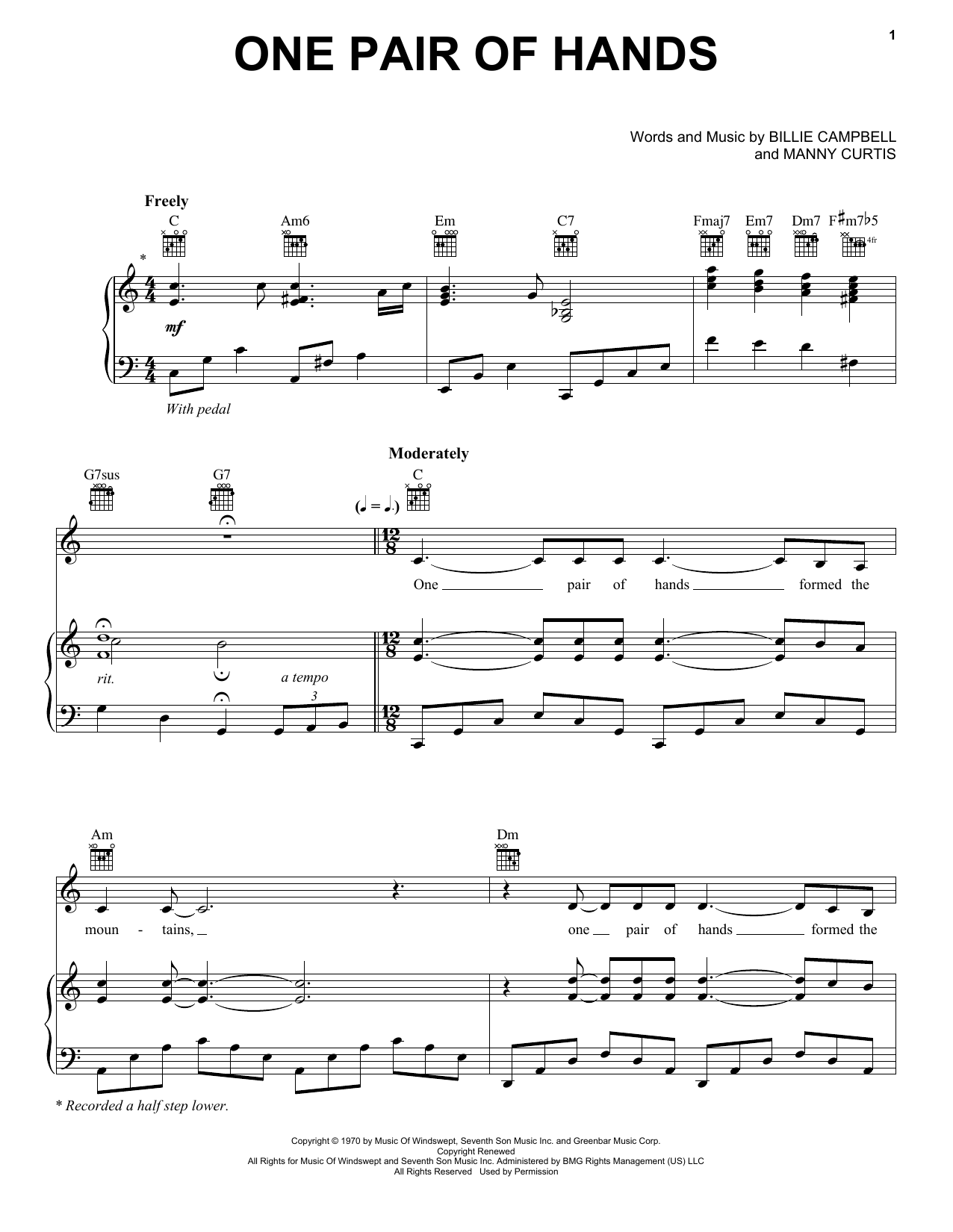 Carroll Roberson One Pair Of Hands sheet music notes and chords arranged for Piano, Vocal & Guitar Chords (Right-Hand Melody)