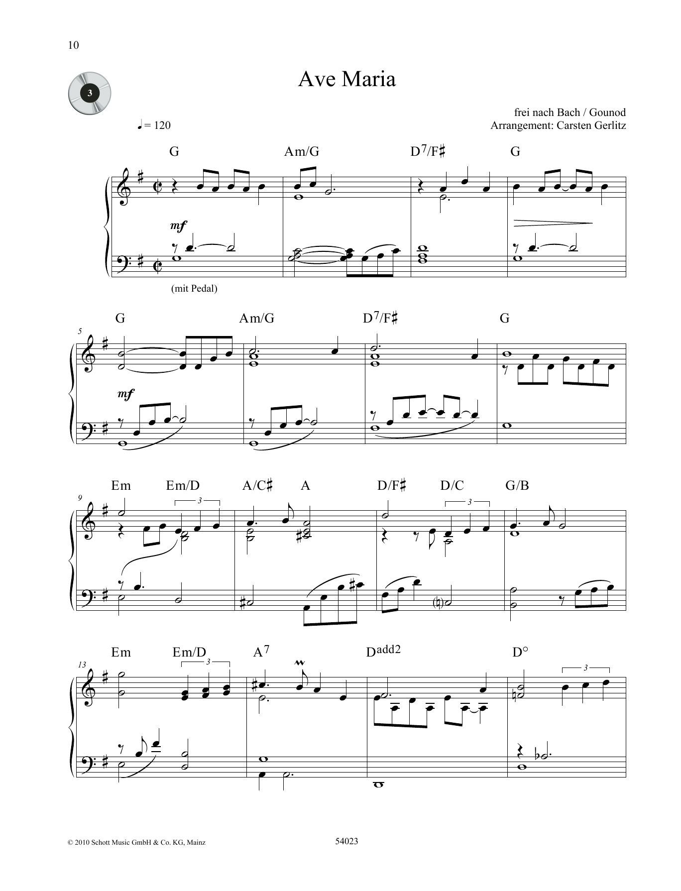 Carsten Gerlitz Ave Maria sheet music notes and chords arranged for Piano Solo