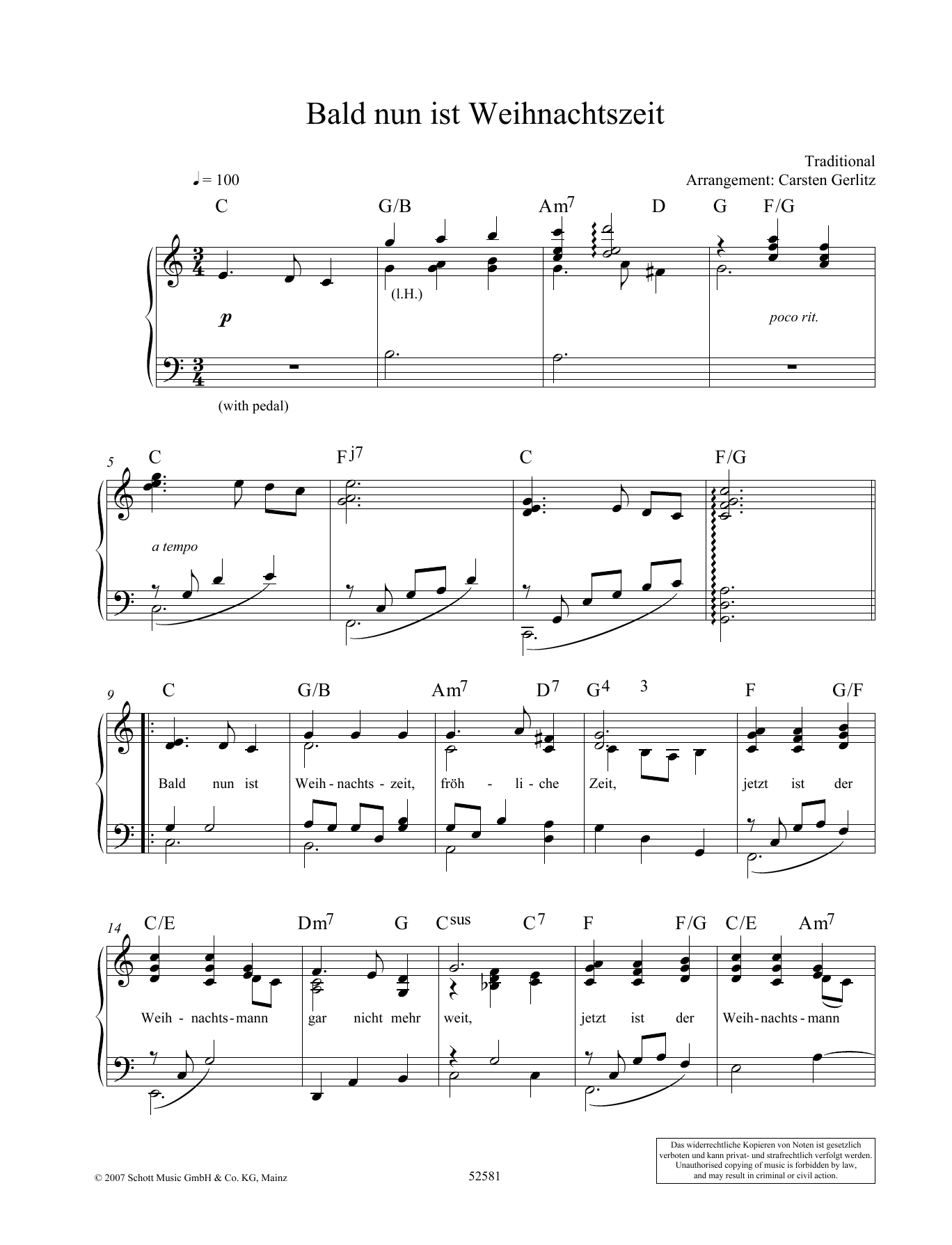Carsten Gerlitz Bald nun ist Weihnachtszeit sheet music notes and chords arranged for Piano Solo