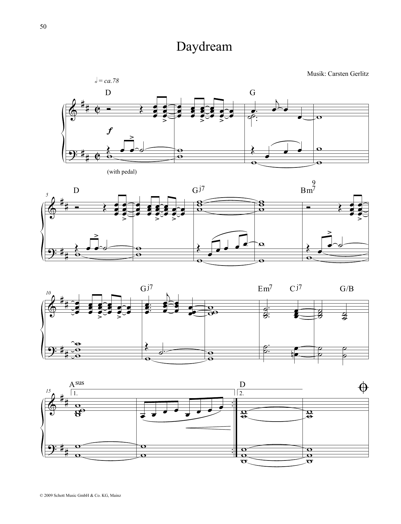 Carsten Gerlitz Daydream sheet music notes and chords arranged for Piano Solo