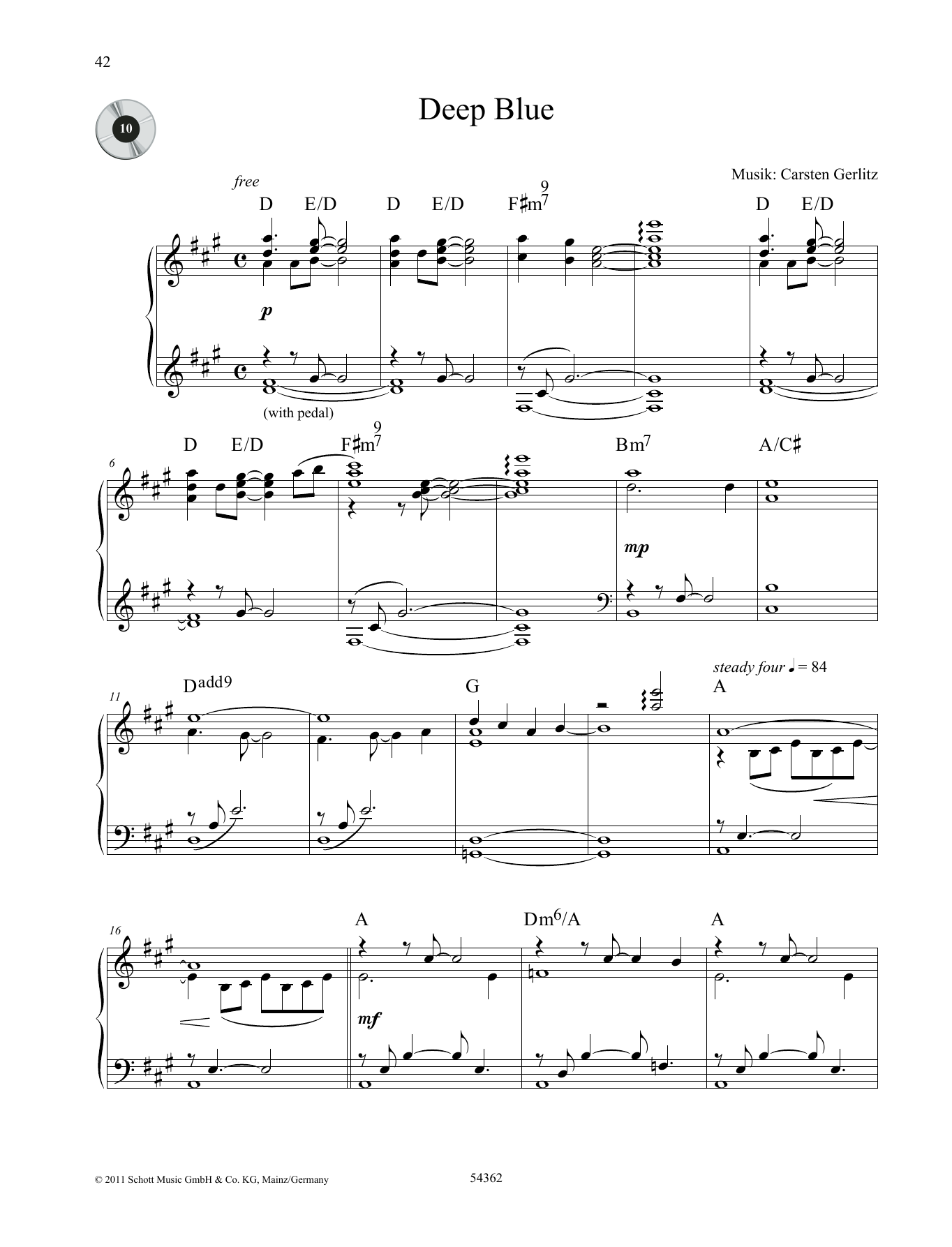 Carsten Gerlitz Deep Blue sheet music notes and chords arranged for Piano Solo