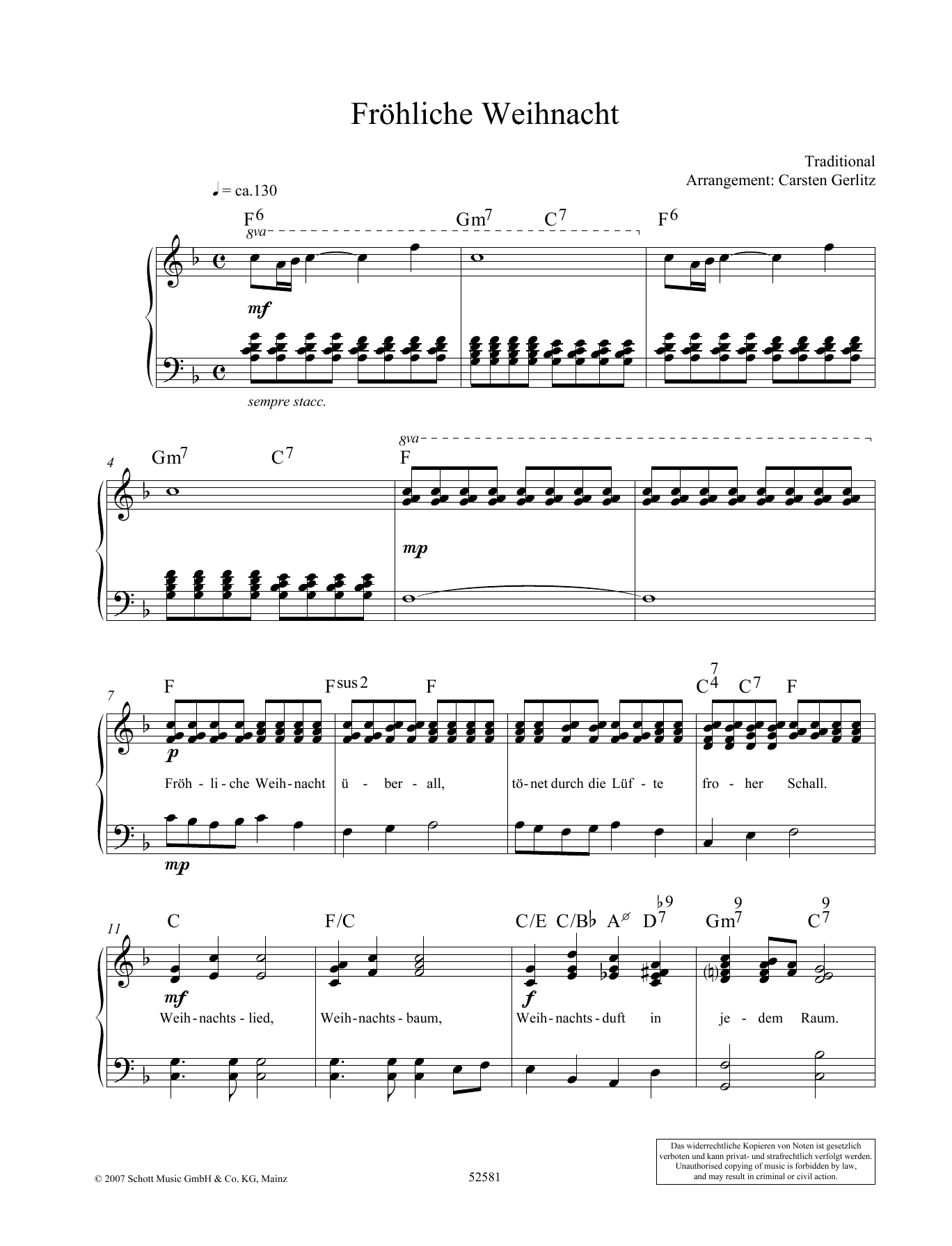 Carsten Gerlitz Fröhliche Weihnacht sheet music notes and chords arranged for Piano Solo