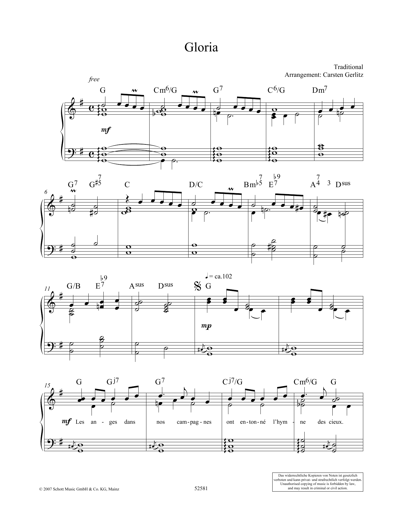 Carsten Gerlitz Gloria sheet music notes and chords arranged for Piano Solo