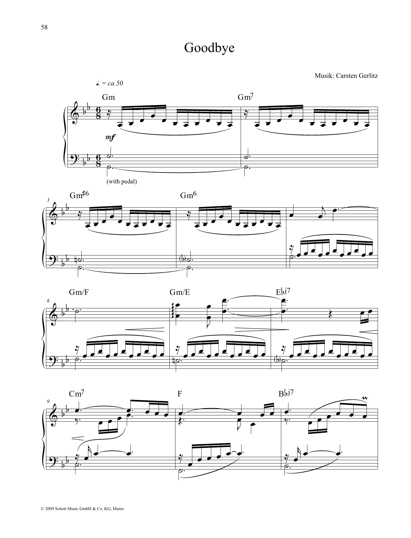 Carsten Gerlitz Goodbye sheet music notes and chords arranged for Piano Solo