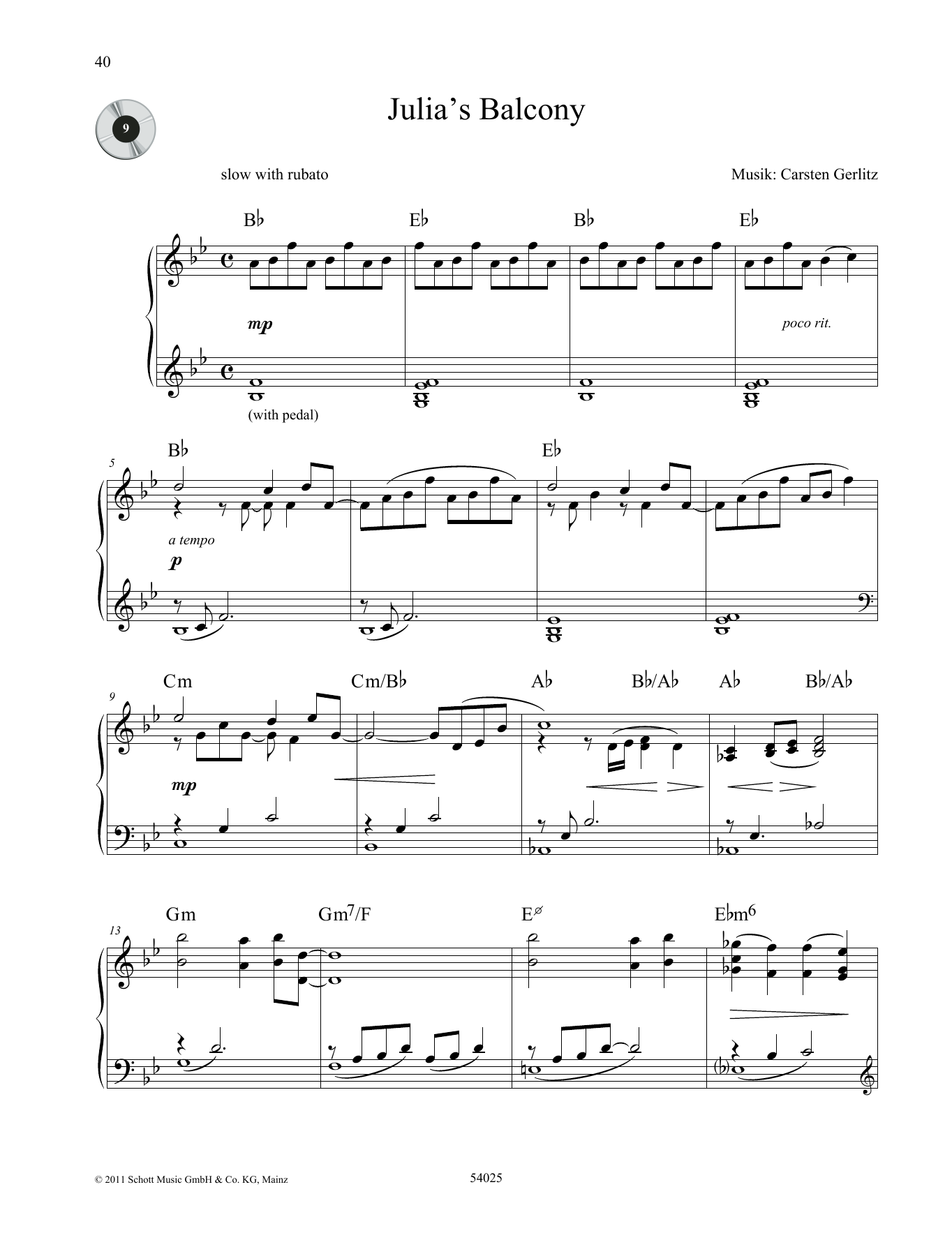 Carsten Gerlitz Julia's Balcony sheet music notes and chords arranged for Piano Solo