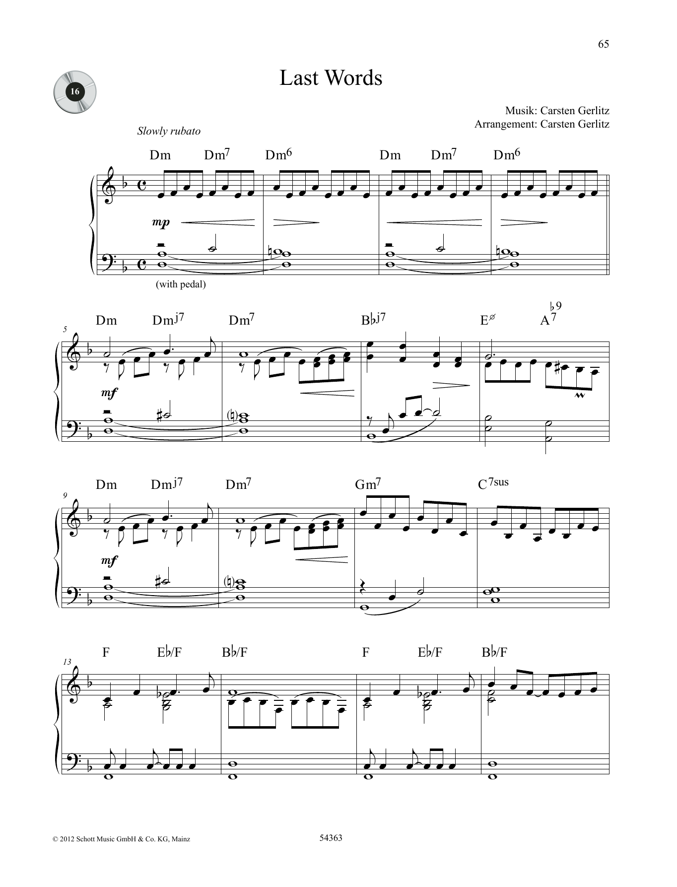 Carsten Gerlitz Last Words sheet music notes and chords arranged for Piano Solo