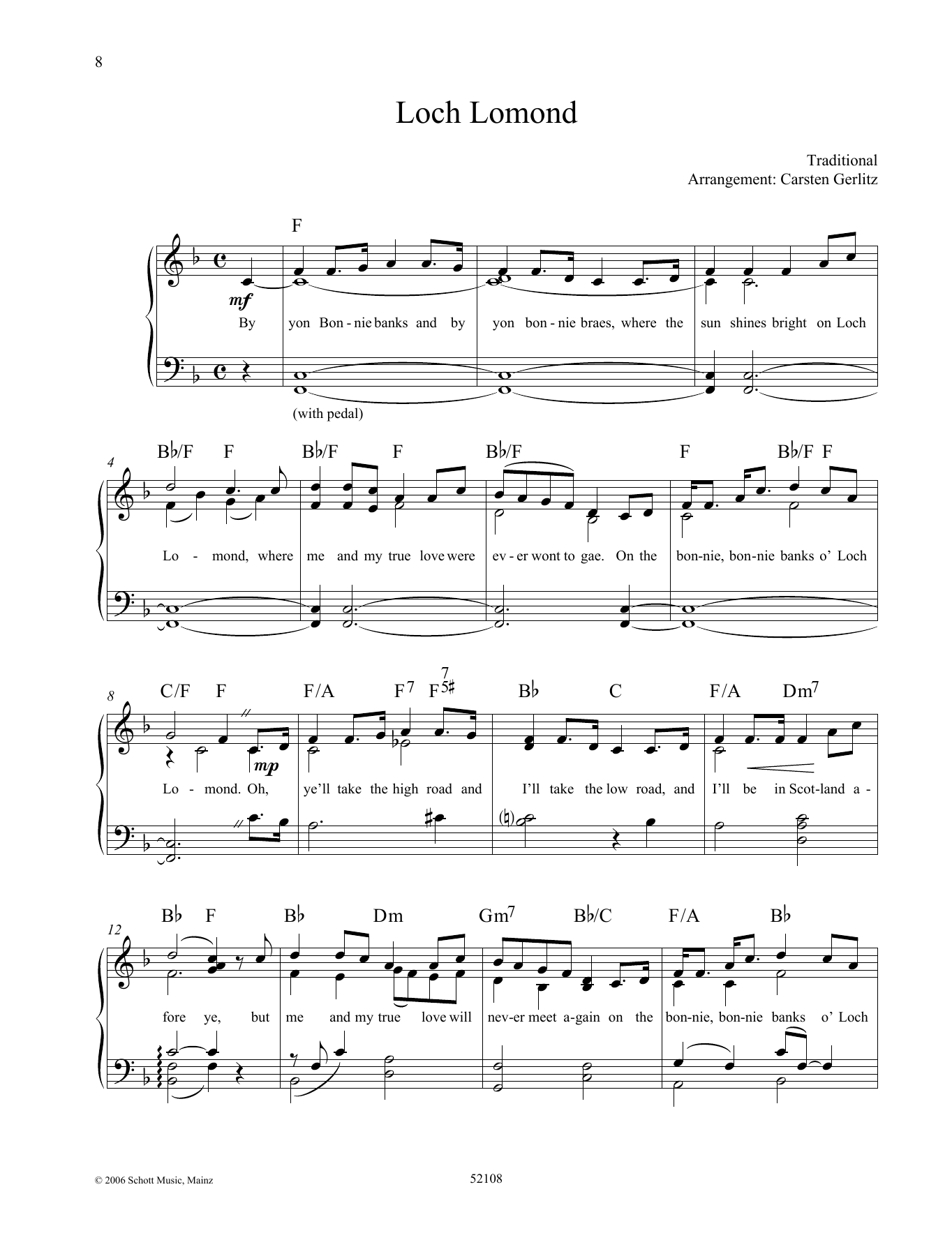 Carsten Gerlitz Loch Lomond sheet music notes and chords arranged for Piano Solo