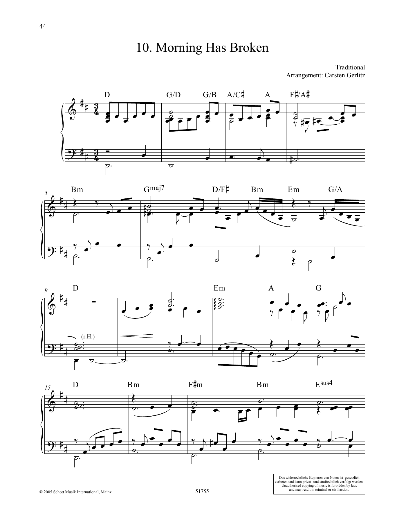 Carsten Gerlitz Morning Has Broken sheet music notes and chords arranged for Piano Solo