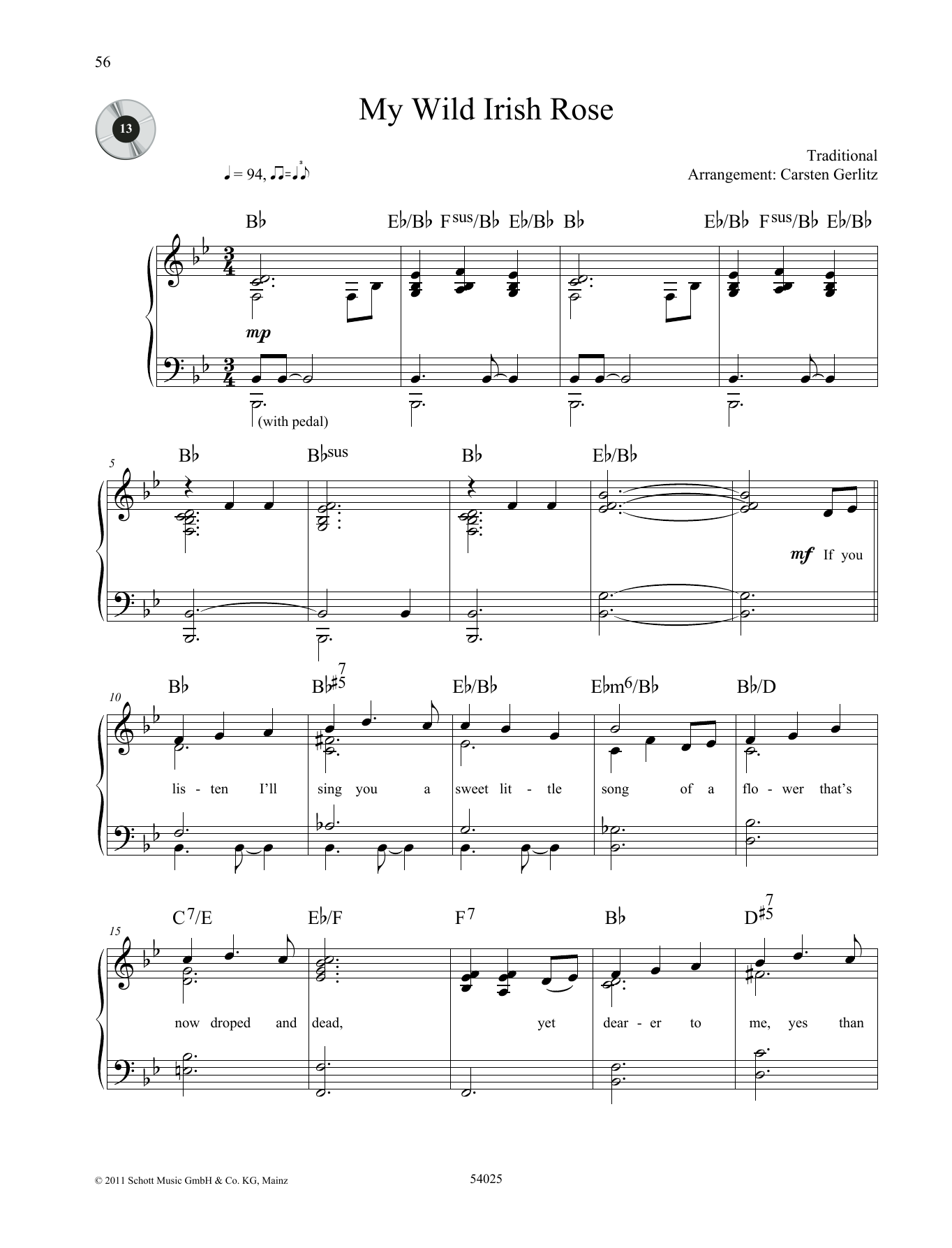 Carsten Gerlitz My Wild Irish Rose sheet music notes and chords arranged for Piano Solo