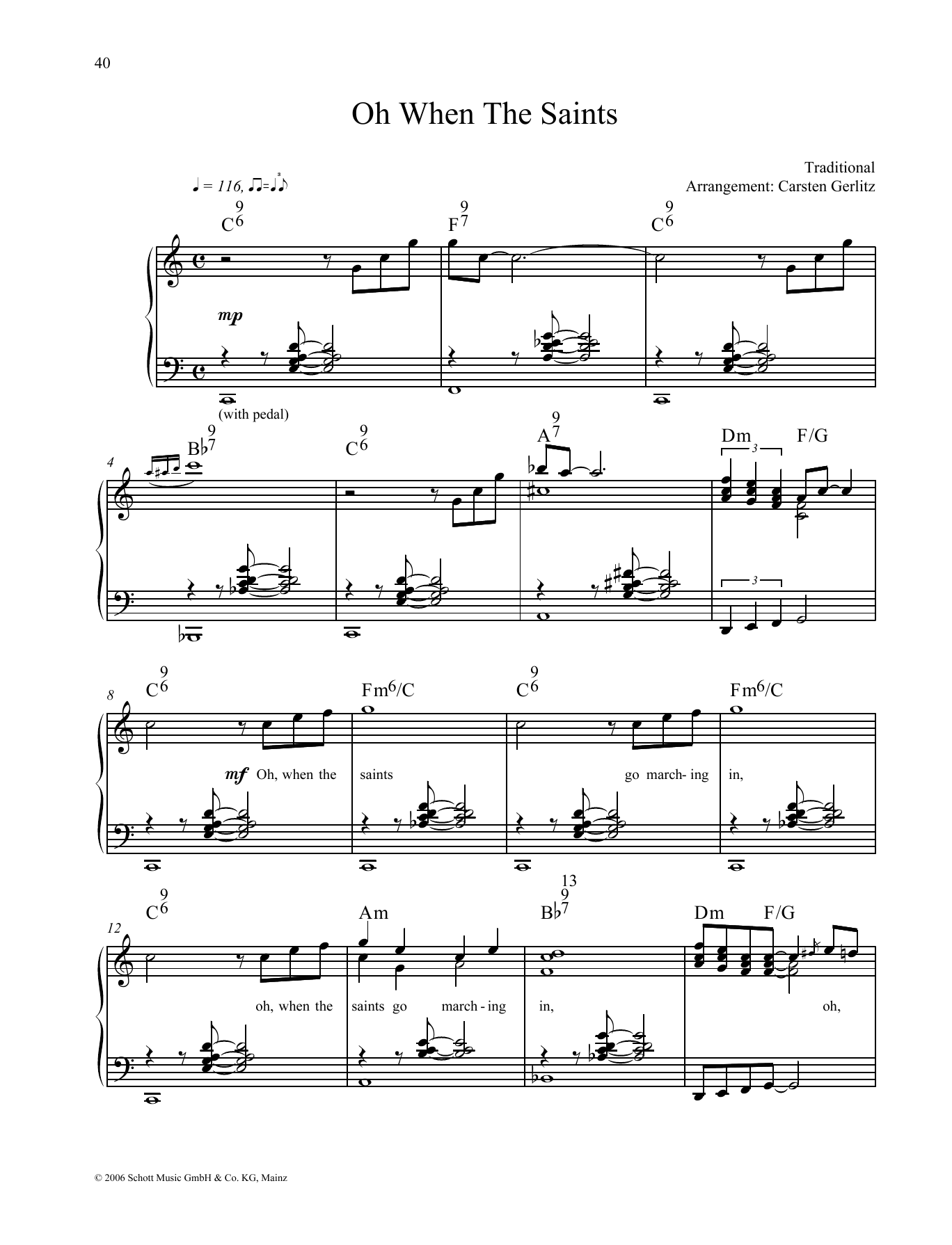 Carsten Gerlitz O When the Saints sheet music notes and chords arranged for Piano Solo