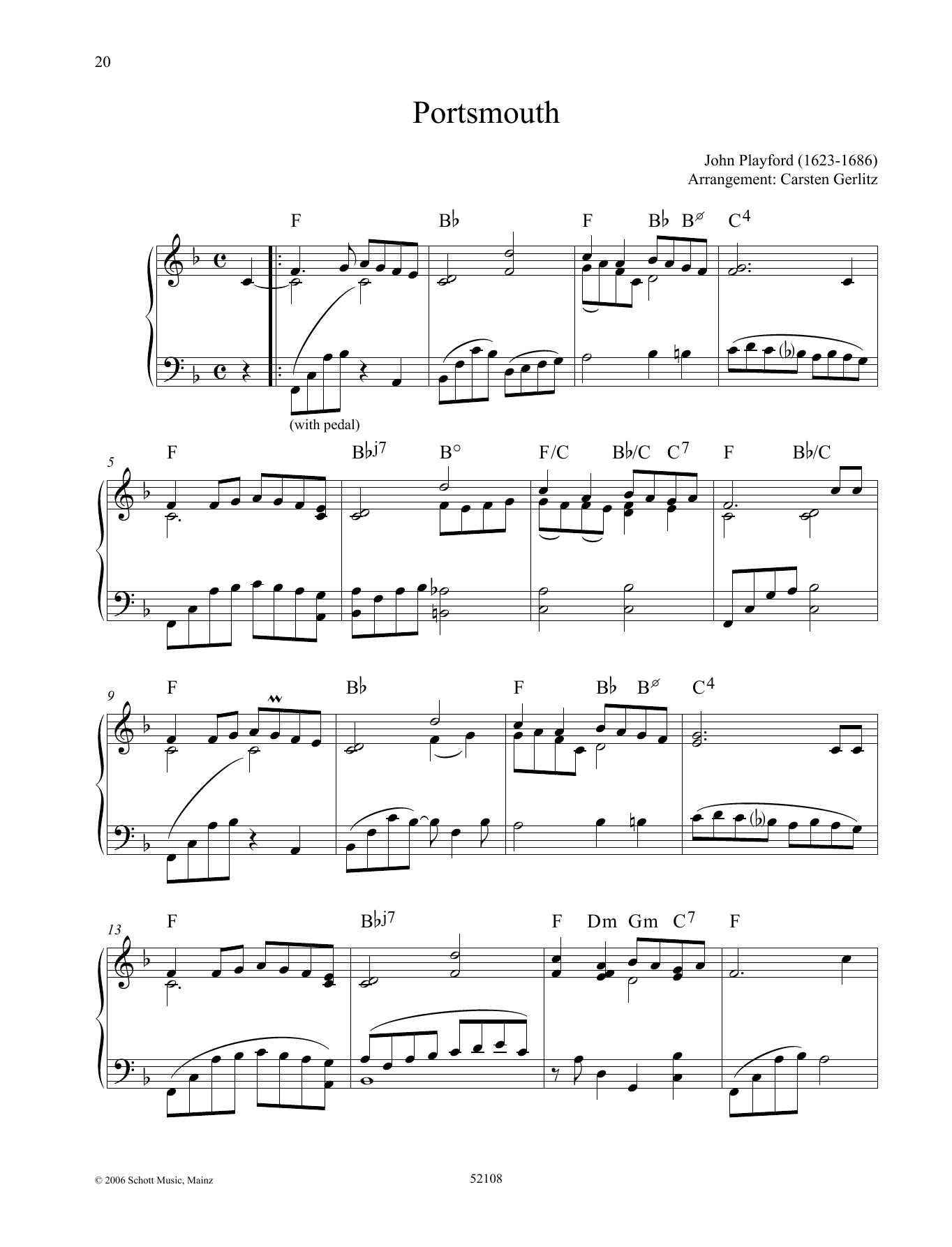 Carsten Gerlitz Portsmouth sheet music notes and chords arranged for Piano Solo