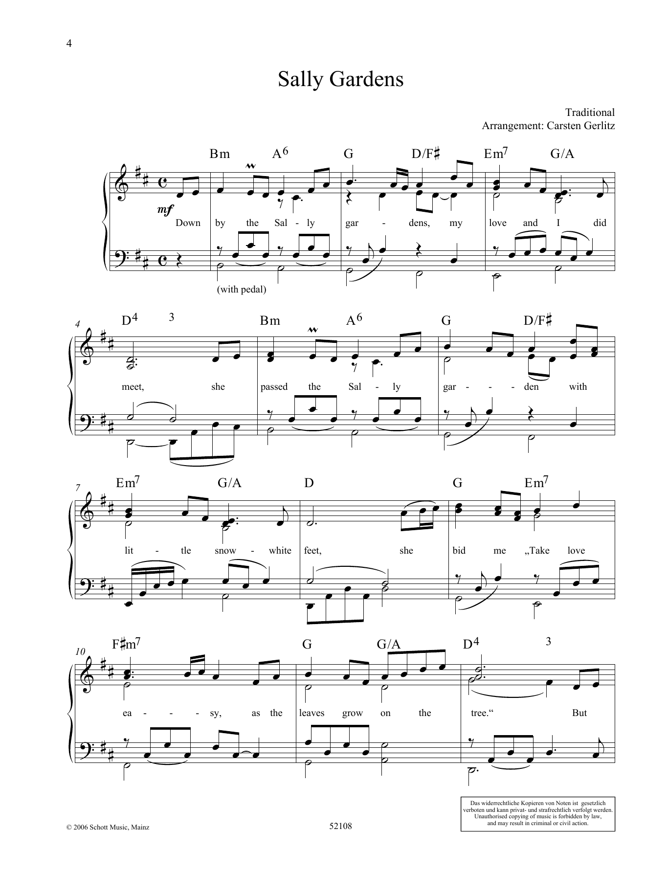 Carsten Gerlitz Sally Gardens sheet music notes and chords arranged for Piano Solo