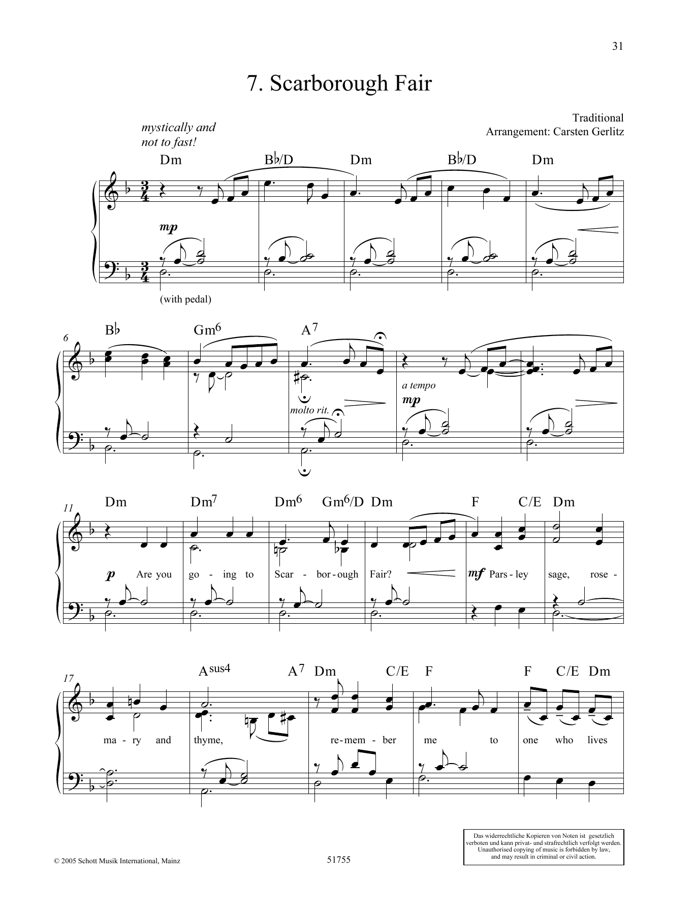 Carsten Gerlitz Scarborough Fair sheet music notes and chords arranged for Piano Solo