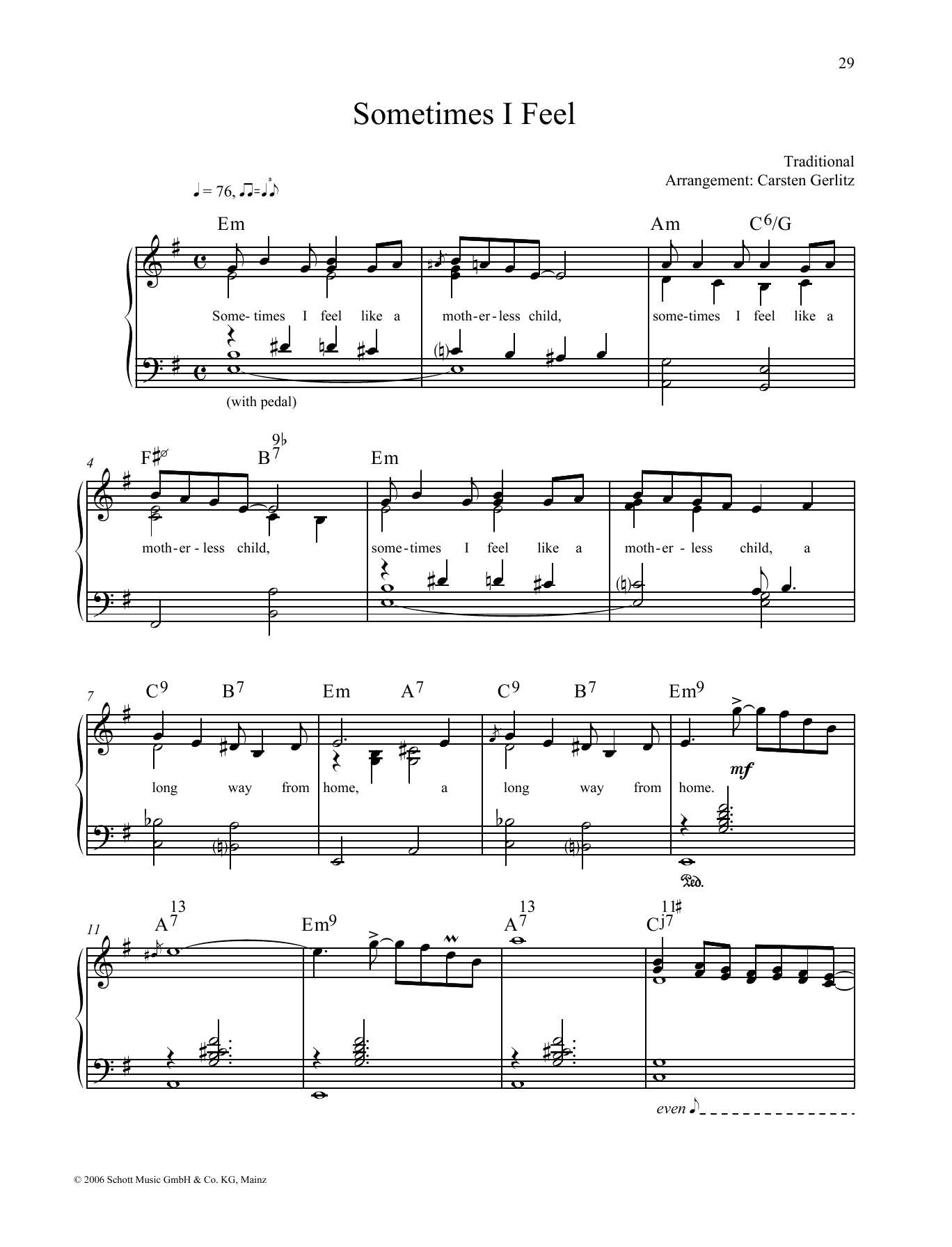 Carsten Gerlitz Sometimes I Feel sheet music notes and chords arranged for Piano Solo