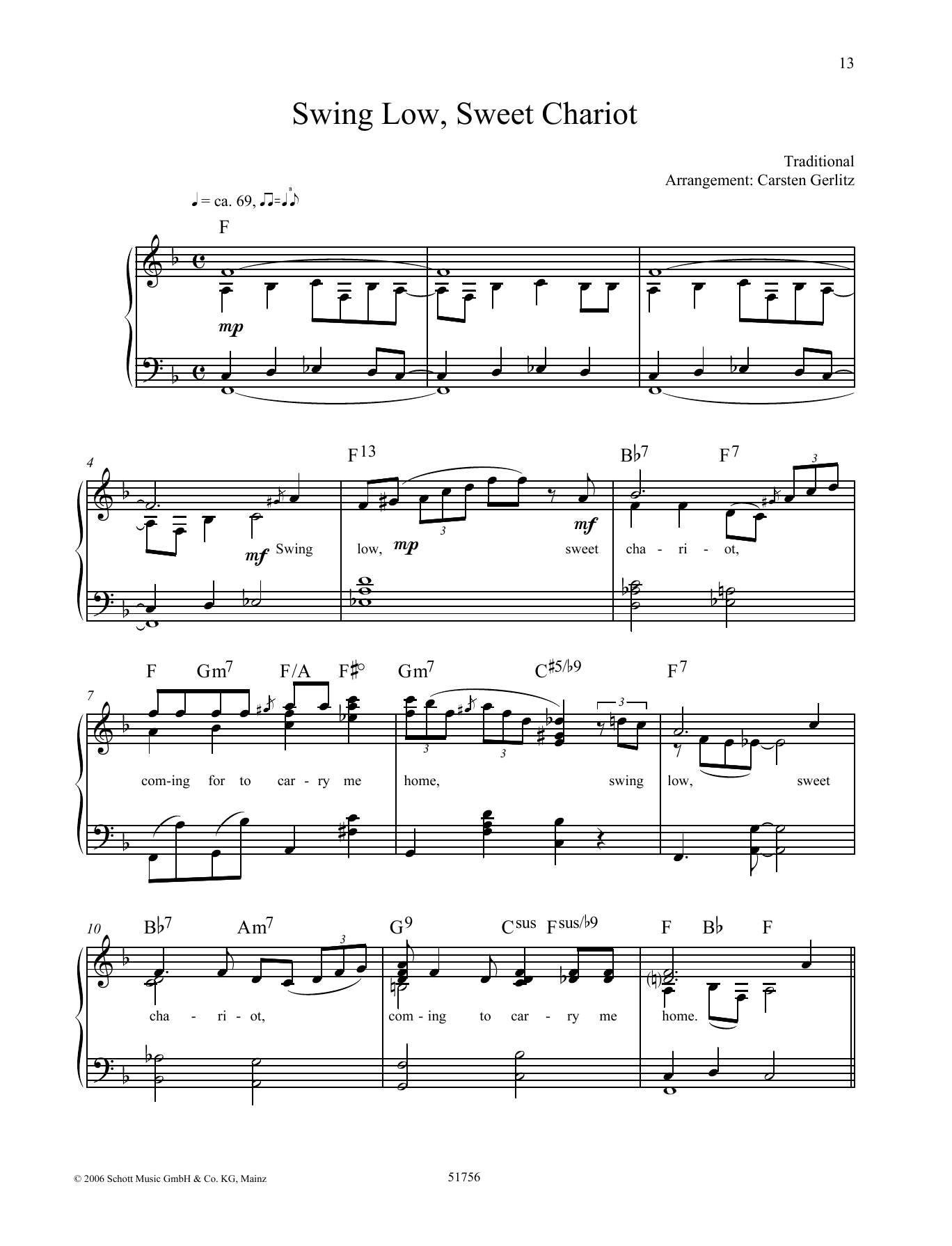 Carsten Gerlitz Swing Low, Sweet Chariot sheet music notes and chords arranged for Piano Solo