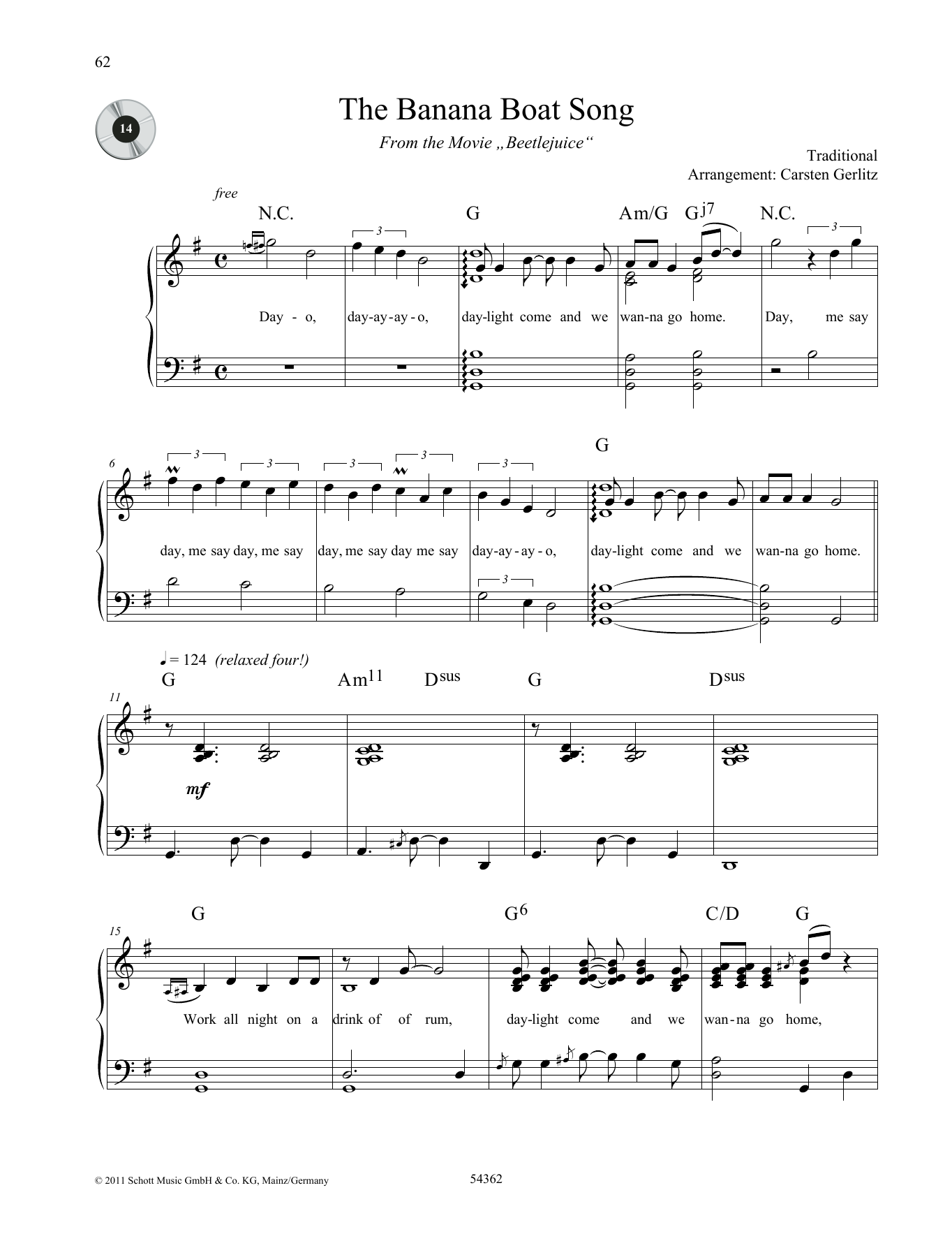Carsten Gerlitz The Banana Boat Song sheet music notes and chords arranged for Piano Solo