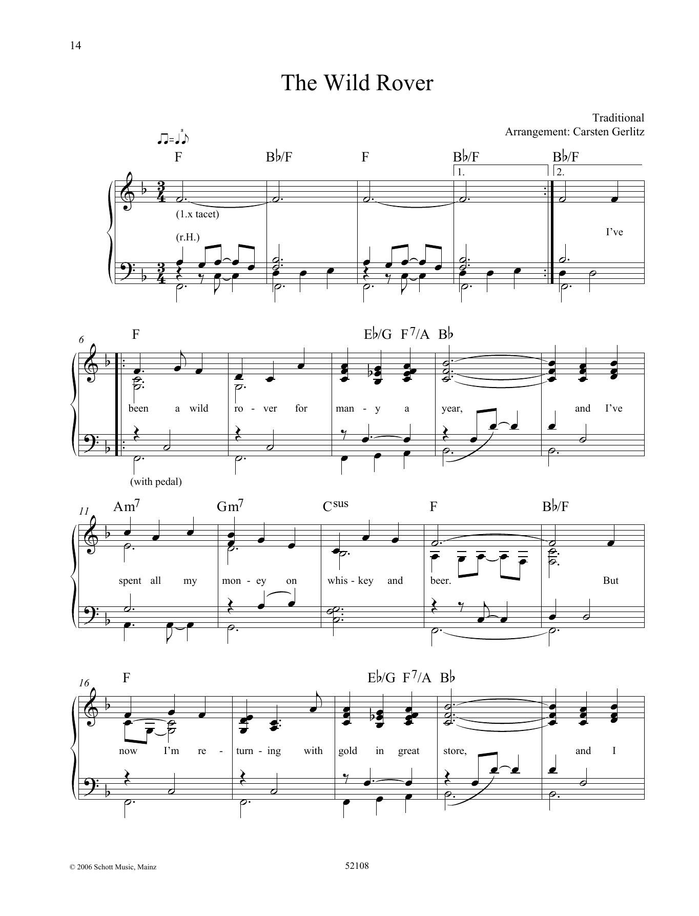 Carsten Gerlitz The Wild Rover sheet music notes and chords arranged for Piano Solo