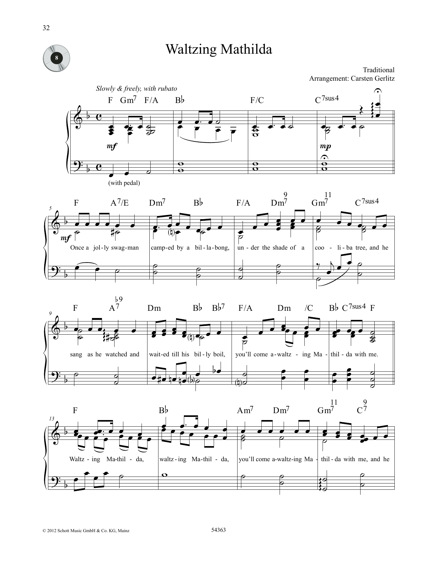 Carsten Gerlitz Waltzing Mathilda sheet music notes and chords arranged for Piano Solo