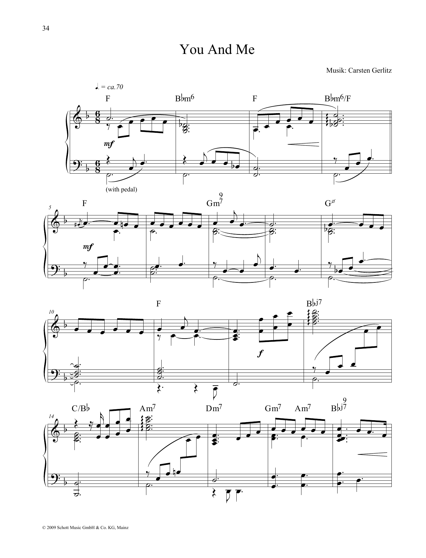 Carsten Gerlitz You and Me sheet music notes and chords arranged for Piano Solo