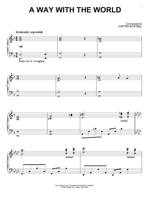 Carter Burwell A Way With The World sheet music notes and chords arranged for Piano Solo