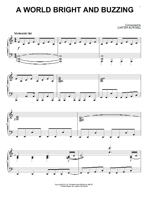 Carter Burwell A World Bright And Buzzing sheet music notes and chords arranged for Piano Solo