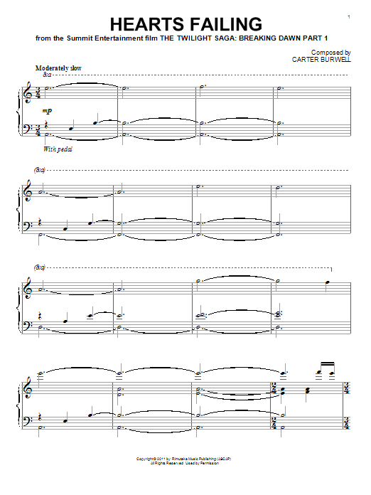 Carter Burwell Hearts Failing sheet music notes and chords arranged for Piano Solo