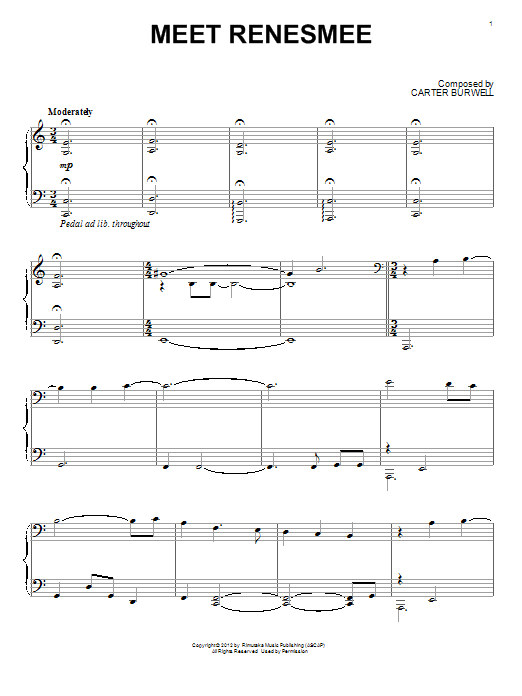 Carter Burwell Meet Renesmee sheet music notes and chords arranged for Piano Solo