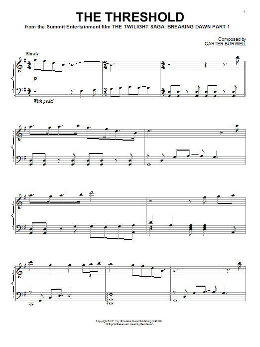 Carter Burwell The Threshold sheet music notes and chords arranged for Piano Solo