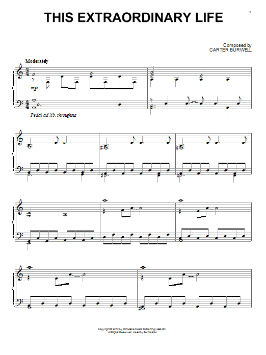Carter Burwell This Extraordinary Life sheet music notes and chords arranged for Piano Solo