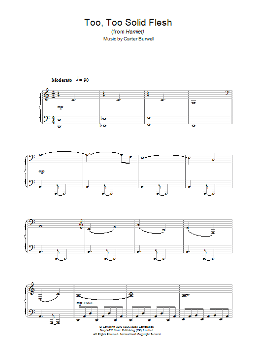 Carter Burwell Too Too Solid Flesh (from Hamlet) sheet music notes and chords arranged for Piano Solo