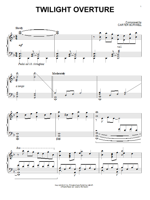 Carter Burwell Twilight Overture sheet music notes and chords arranged for Piano Solo