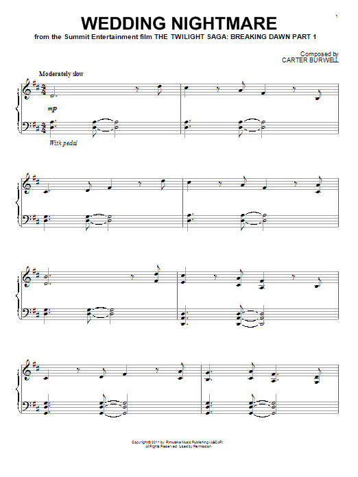Carter Burwell Wedding Nightmare sheet music notes and chords arranged for Piano Solo